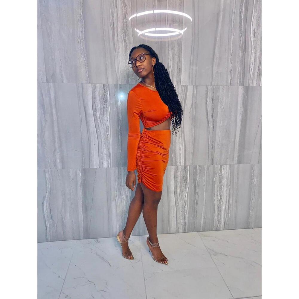 On The Same Wave Skirt Set - Rust
